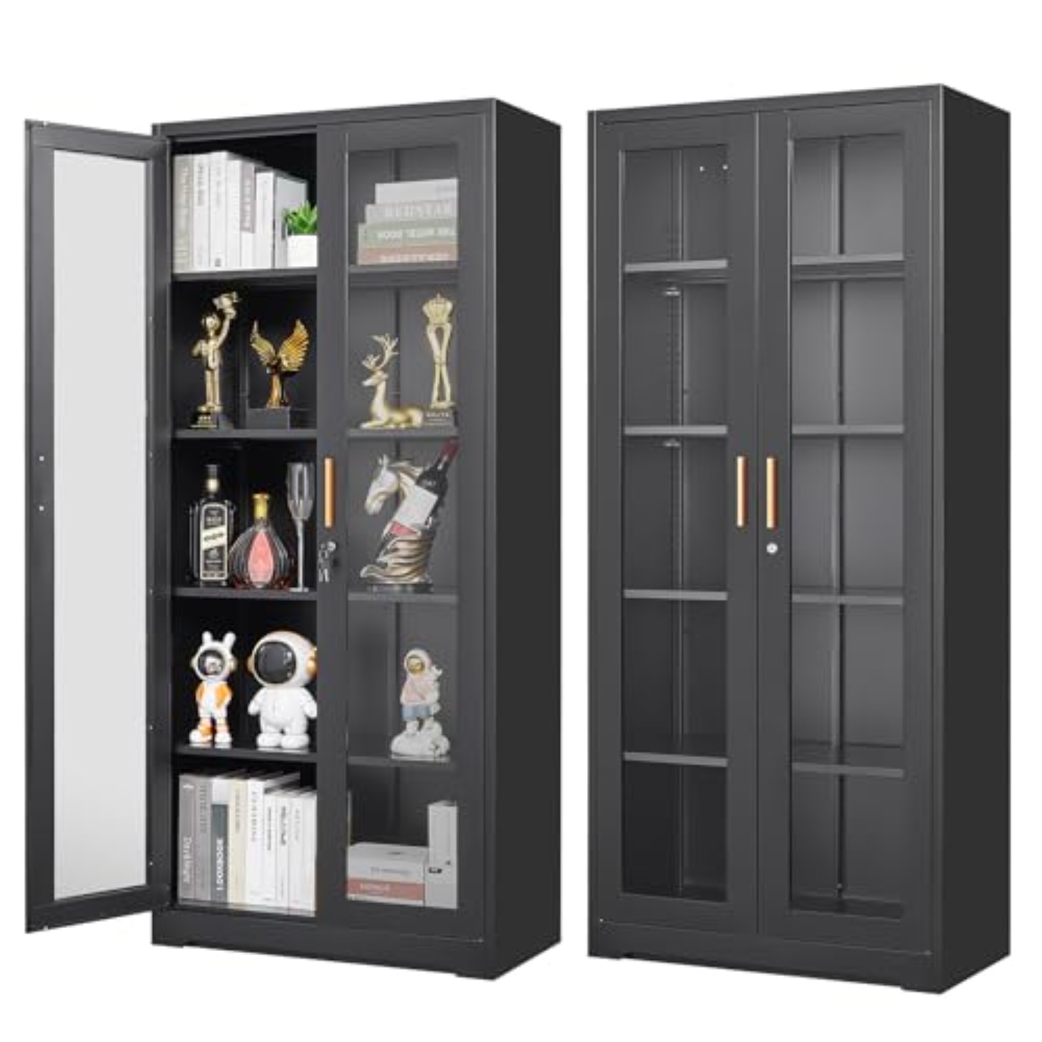 Glass Cabinet Display - 71-дюймовый черный металлический стеклянный витринный шкаф