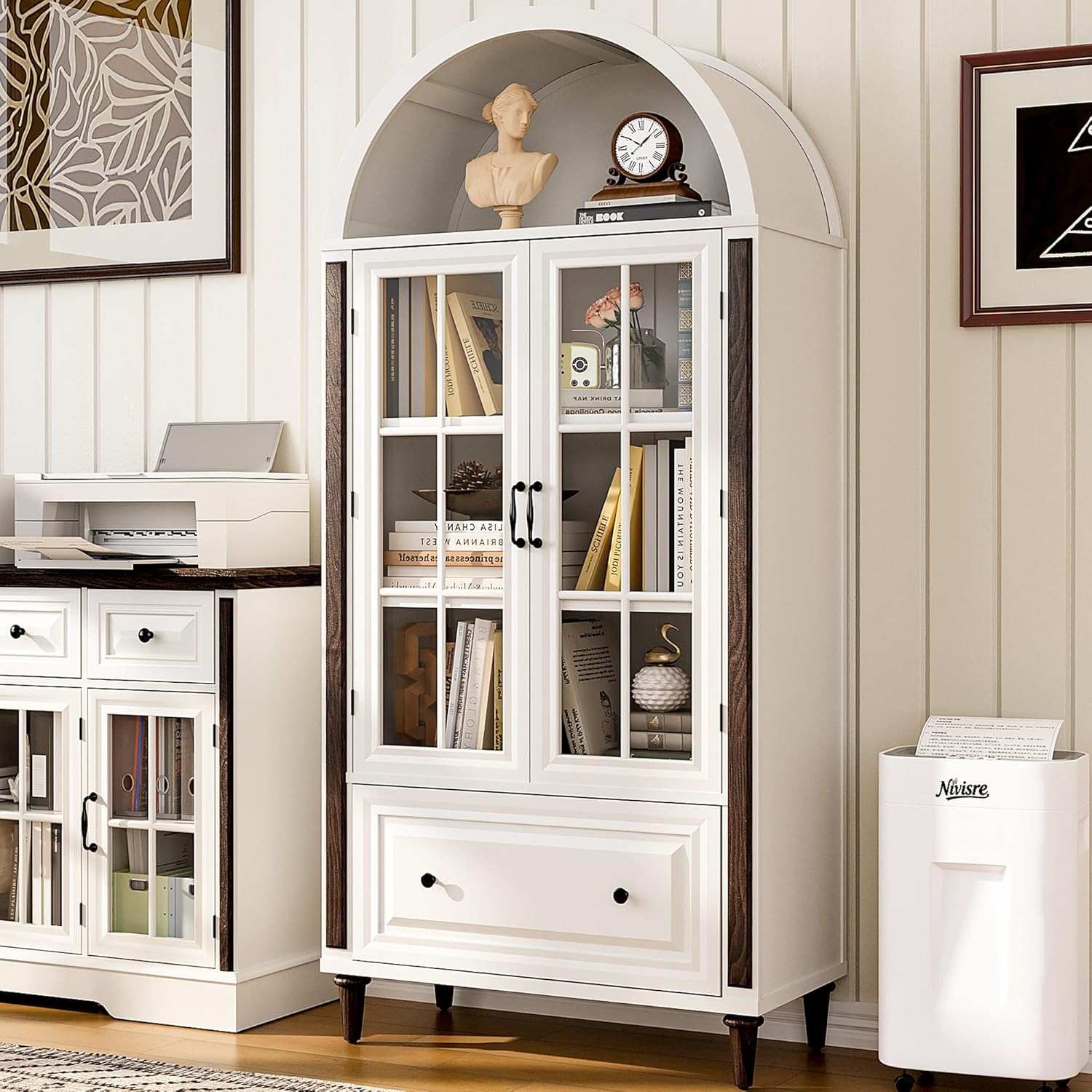 Glass Cabinet Display - 71-дюймовый арочный книжный шкаф ручной работы,