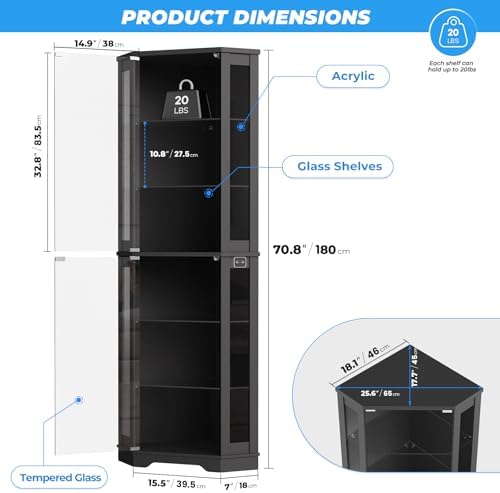 Угловой витринный шкаф 71 дюйм – обзор и цена Glass Cabinet Display